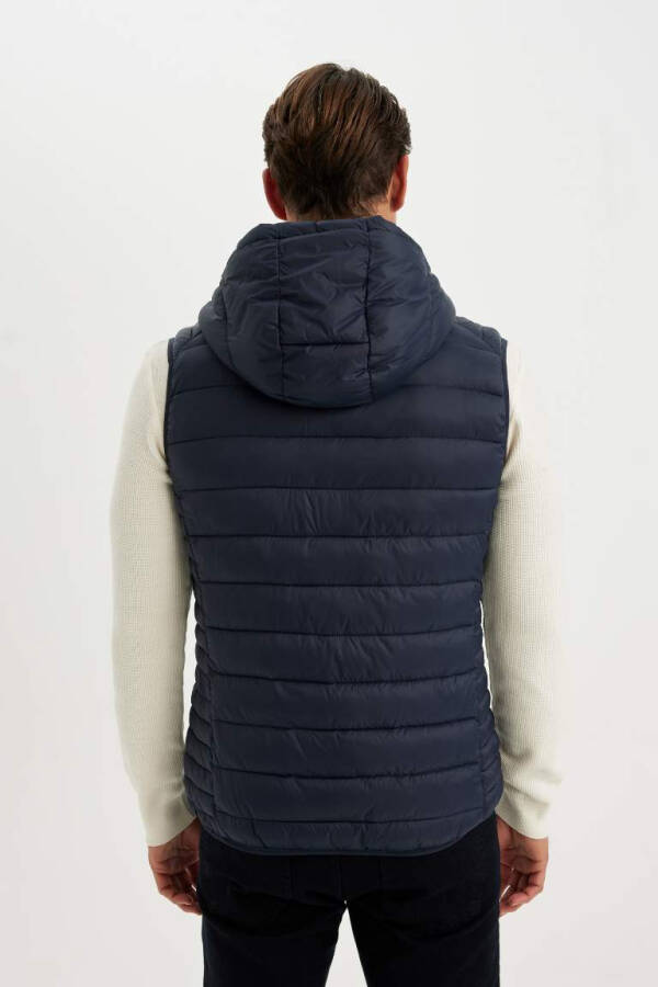 Lightweight Puffer Gilet Water-Repellent Slim Fit Hooded Zip Pockets Navy - 7