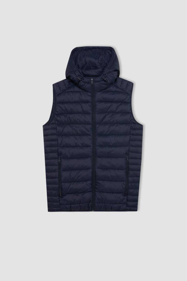 Lightweight Puffer Gilet Water-Repellent Slim Fit Hooded Zip Pockets Navy - 8