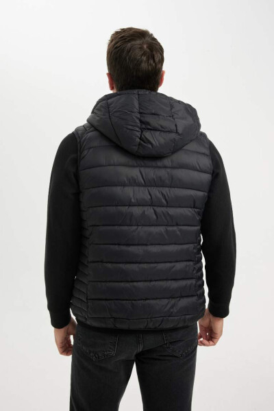 Lightweight Puffer Vest Water-repellent Slim Fit Hood Zipper Pocket Season Black - 11