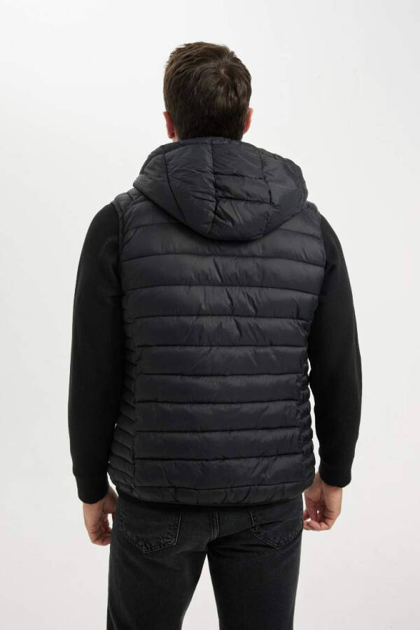 Lightweight Puffer Vest Water-repellent Slim Fit Hood Zipper Pocket Season Black - 7