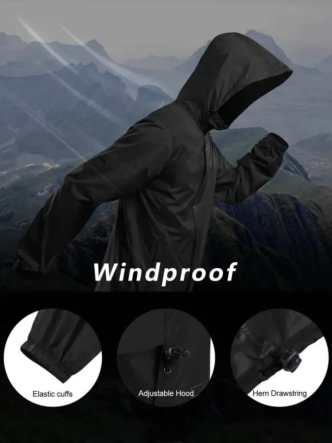 Lightweight raincoat, waterproof, packable, hooded, outdoor windbreaker. - 4