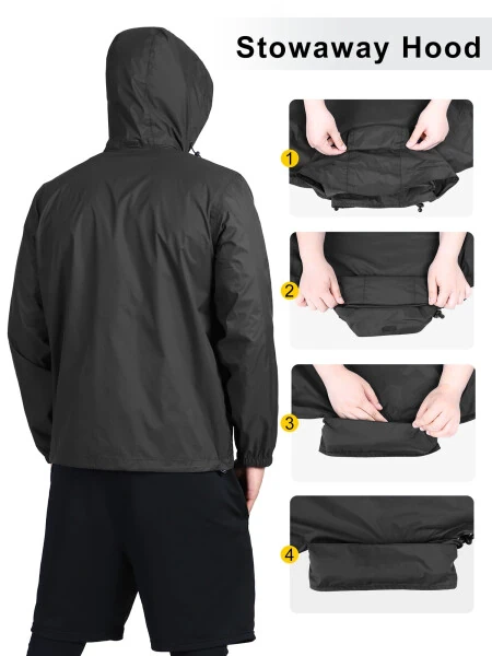 Lightweight raincoat, waterproof, packable, hooded, outdoor windbreaker. - 5