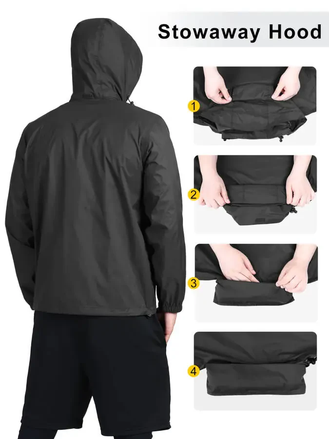 Lightweight raincoat, waterproof, packable, hooded, outdoor windbreaker. - 5