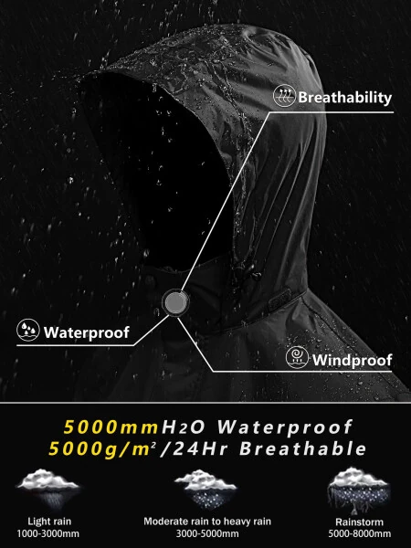 Lightweight raincoat, waterproof, packable, hooded, outdoor windbreaker. - 6