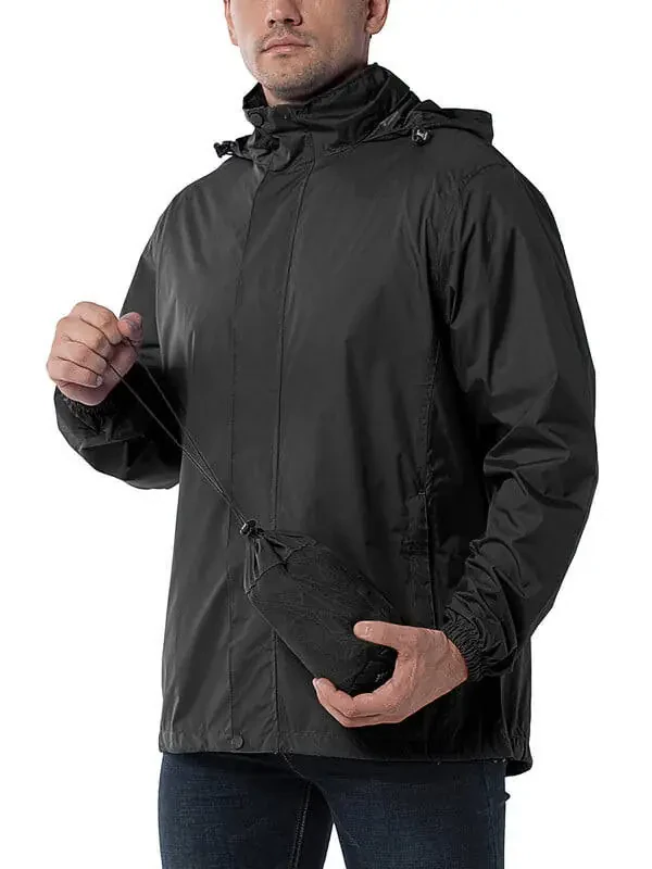 Lightweight raincoat, waterproof, packable, hooded, outdoor windbreaker. - 1