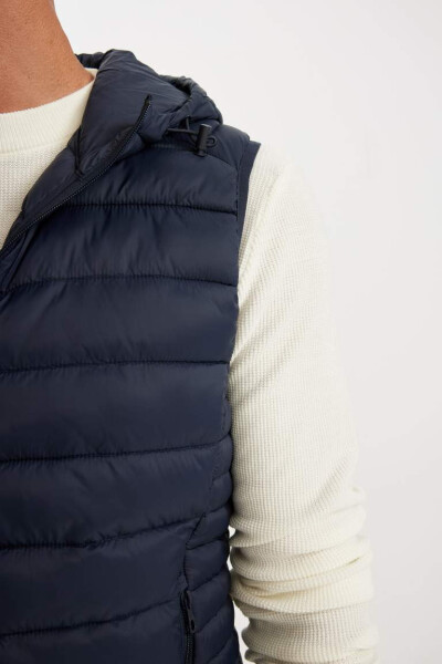 Lightweight Thin Puffer Vest, Water-Repellent, Slim Fit, Slim Cut, Hooded, Zippered, Pockets, Seasonal, Navy - 5