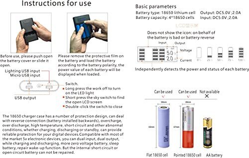 LIJIANI Battery Charger Case, Portable DIY Power Bank Box with LCD Display 2 USB Output, Micro and Type c Input, Smart Charger for 3.7v Li-ion Rechargeable Battery (Battery Not Included) - 6