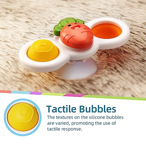 LiKee Strong Suction Cup Fidget Spinner Sensory Bath Toys for Baby 12 18 Months Airplane Car Travel Table & Window Toys for 1 2 Year Old Toddler Boys and Girls (Sun) - LiKee