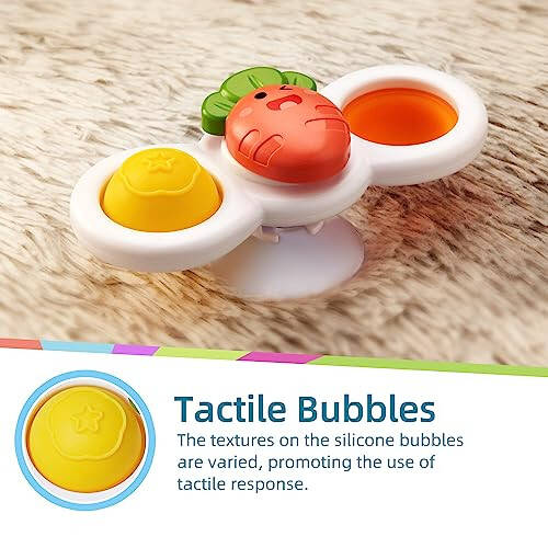 LiKee Strong Suction Cup Fidget Spinner Sensory Bath Toys for Baby 12 18 Months Airplane Car Travel Table & Window Toys for 1 2 Year Old Toddler Boys and Girls (Sun) - 1