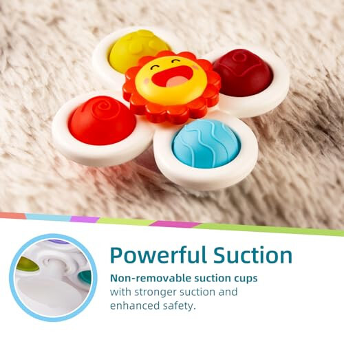 LiKee Strong Suction Cup Fidget Spinner Sensory Bath Toys for Baby 12 18 Months Airplane Car Travel Table & Window Toys for 1 2 Year Old Toddler Boys and Girls (Sun) - 3