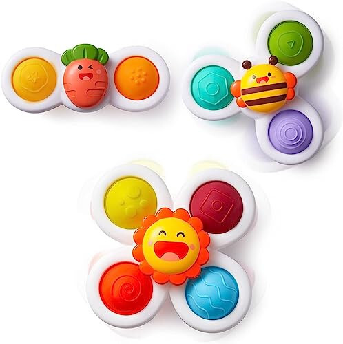LiKee Strong Suction Cup Fidget Spinner Sensory Bath Toys for Baby 12 18 Months Airplane Car Travel Table & Window Toys for 1 2 Year Old Toddler Boys and Girls (Sun) - 6