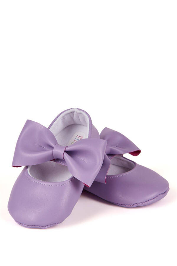 Lila Baby Girl Faux Leather Bow Ballerina Slippers First Step Shoes - 8