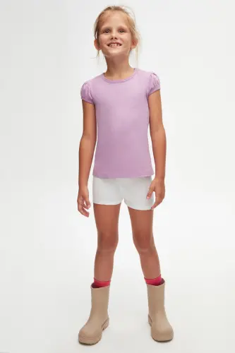 Lila Basic Kız Çocuk Sıfır Yaka Karpuz Kol Tişört-ORCHID BLOOM 