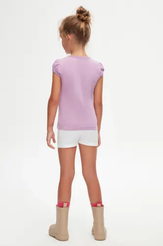 Lila Basic Kız Çocuk Sıfır Yaka Karpuz Kol Tişört-ORCHID BLOOM - 4