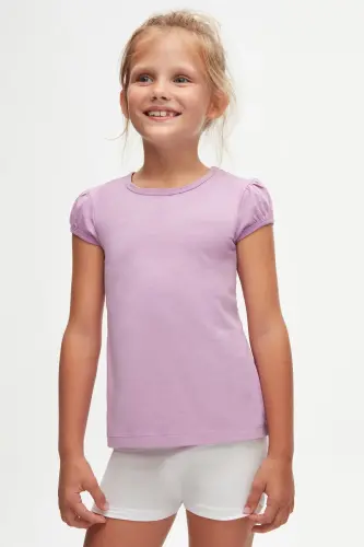 Lila Basic Girl's Crew Neck Watermelon Sleeve T-shirt-ORCHID BLOOM - LOVETTI (1)