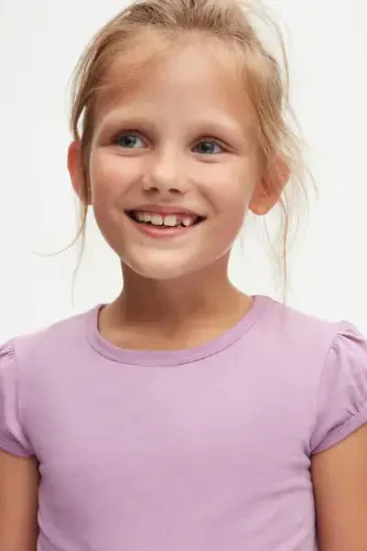 Lila Basic Girls' Zero Neck Watermelon Sleeve T-shirt - ORCHID BLOOM - 3