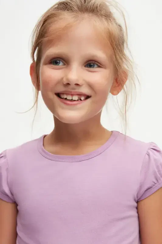 Lila Basic Girls' Zero Neck Watermelon Sleeve T-shirt - ORCHID BLOOM - 3