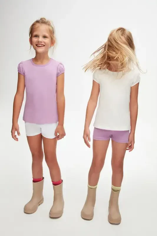 Lila Basic Girls' Zero Neck Watermelon Sleeve T-shirt - ORCHID BLOOM - 5