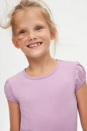 Lila Basic Girls' Zero Neck Watermelon Sleeve T-shirt - ORCHID BLOOM - 6