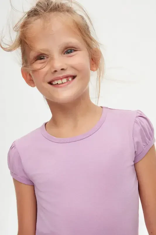 Lila Basic Girls' Zero Neck Watermelon Sleeve T-shirt - ORCHID BLOOM - 6