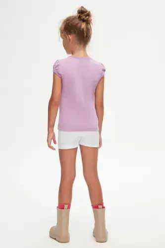 Lila Basic Kız Çocuk Sıfır Yaka Karpuz Kol Tişört-ORCHID BLOOM - 4