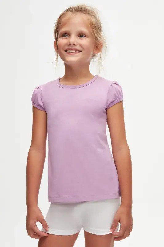 Lila Basic Qiz bolalar Nol yoqali Tarvuz yengli futbolka - ORCHID BLOOM - 2