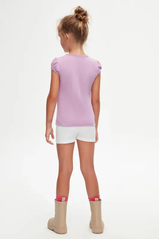 Lila Basic Qiz bolalar Nol yoqali Tarvuz yengli futbolka - ORCHID BLOOM - 4