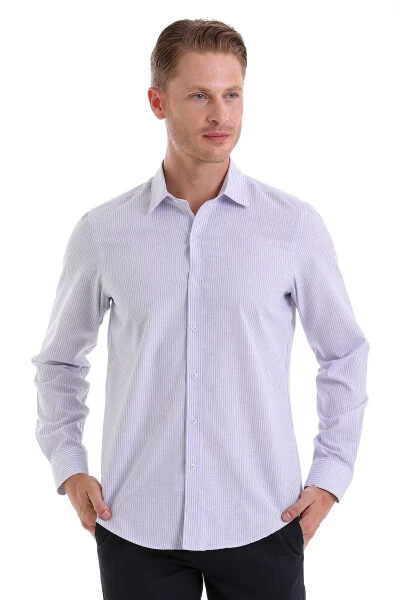 Lila Ç. Comfort Fit Çизgili Pamuklu Slim Yaka Uzun - HATEMOĞLU