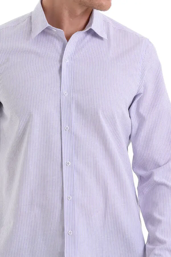 Lila Ç. Comfort Fit Striped Cotton Slim Collar Long - 4