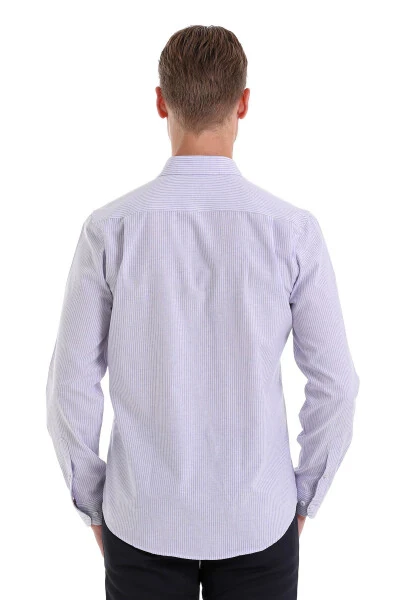 Lila Ç. Comfort Fit Striped Cotton Slim Collar Long - 6