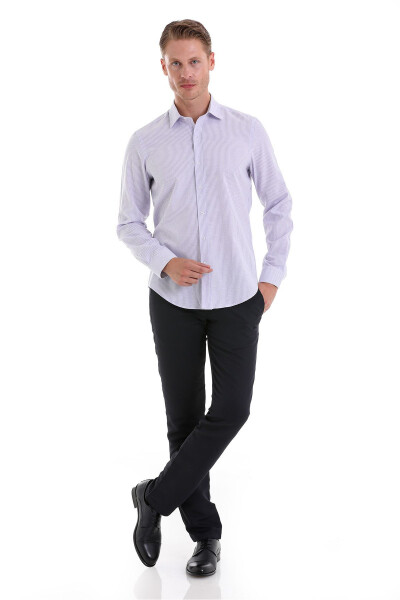 Lila Ç. Comfort Fit Striped Cotton Slim Collar Long - 2
