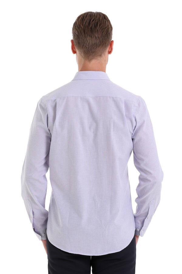 Lila Ç. Comfort Fit Striped Cotton Slim Collar Long - 6