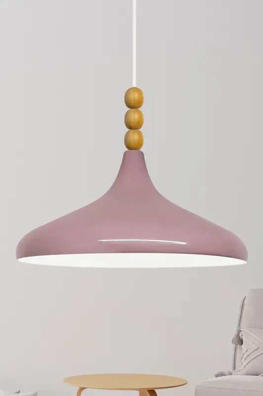 Lila Champion Ahşap Boncuklu Tekli Avize Sarkıt Salon Mutfak Butik Lamba-Lila - 1