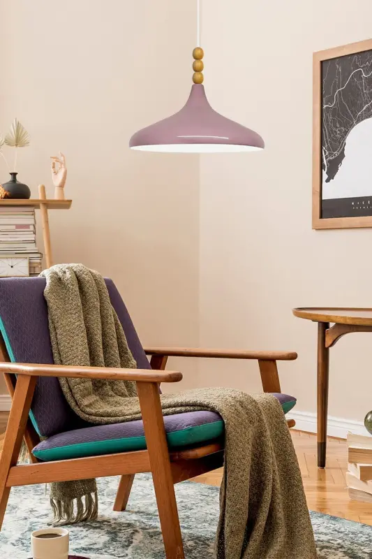 Lila Champion Ahşap Boncuklu Tekli Avize Sarkıt Salon Mutfak Butik Lamba-Lila - 2