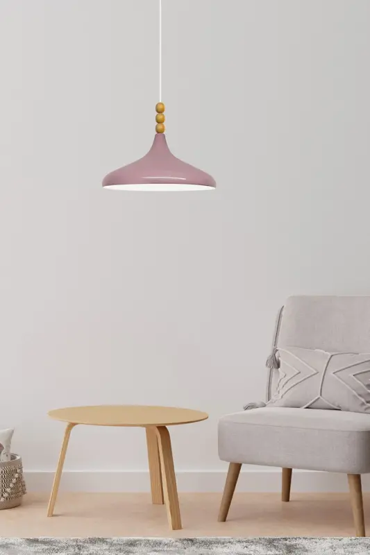 Lila Champion Ahşap Boncuklu Tekli Avize Sarkıt Salon Mutfak Butik Lamba-Lila - 3