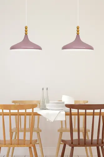 Lila Champion Ahşap Boncuklu Tekli Avize Sarkıt Salon Mutfak Butik Lamba-Lila - 5