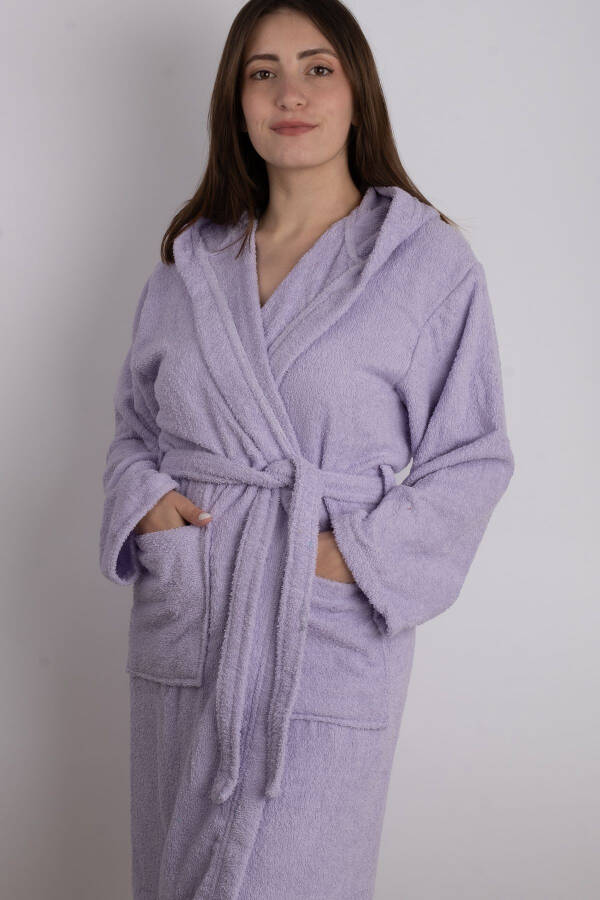 Lila Colored AVS Hooded Bathrobe (S-M-L-XL-2XL-3XL-4XL) Plus Size - 4