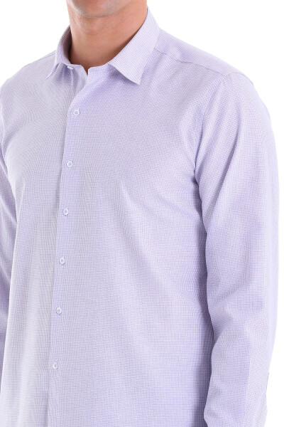Lila Comfort Fit Chiziqli Paxtali Slim Yeng Uzun Ko'ylak - 5