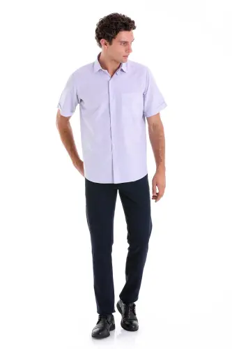 Lila Comfort Fit Kareli Pamuklu Slim Yaka Kısa Kol Klasik Gömlek-Lila K. - 4