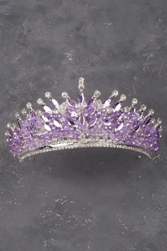 Lila Crystal Stone Bridal Henna Wedding Crown with Stone Beads Decoration - 4