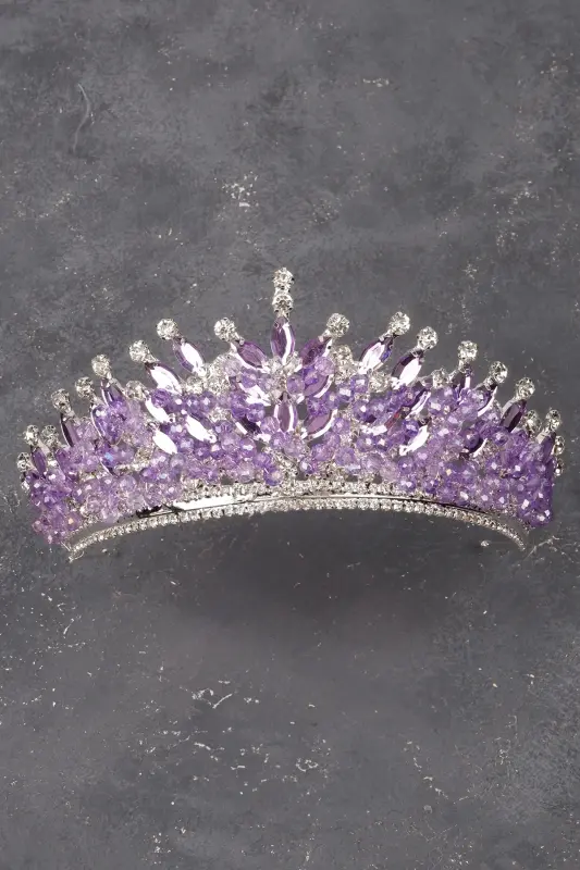Lila Crystal Stone Bridal Henna Wedding Crown with Stone Beads Decoration - 4