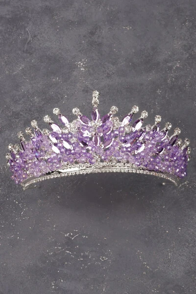 Lila Crystal Stone Bridal Henna Wedding Crown with Stone Beads Decoration - Modazone