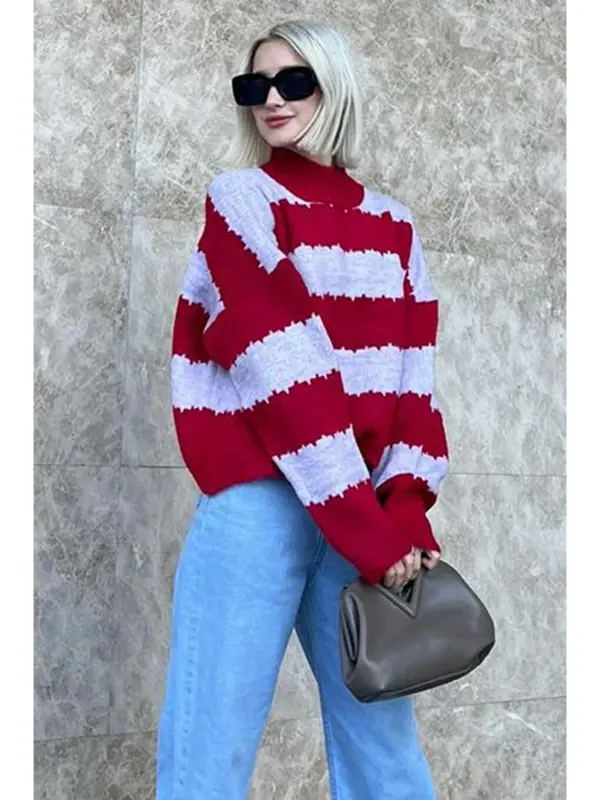 Lila Desenli Oversize Kazak Mg1205-Lila - 3