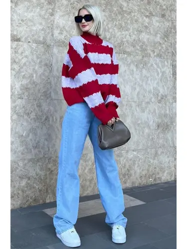 Lila Desenli Oversize Kazak Mg1205-Lila - 4