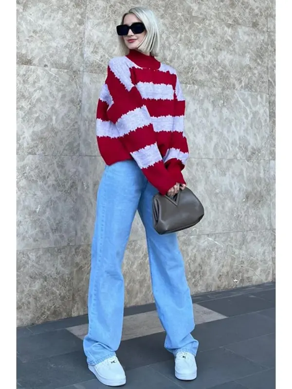 Lila Desenli Oversize Kazak Mg1205-Lila - 4