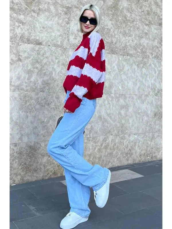 Lila Desenli Oversize Kazak Mg1205-Lila - 5