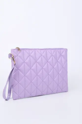 Lila Desenli Portföy Clutch Çanta 25x19 Cm - Lila 