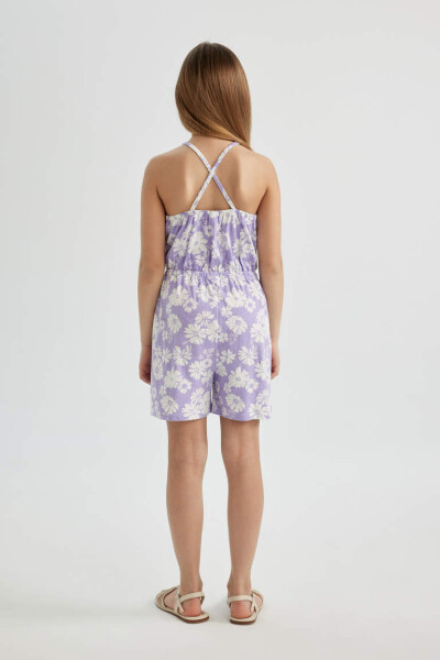 Lila Floral Cotton Short Jumpsuit with Straps for Girls - 7