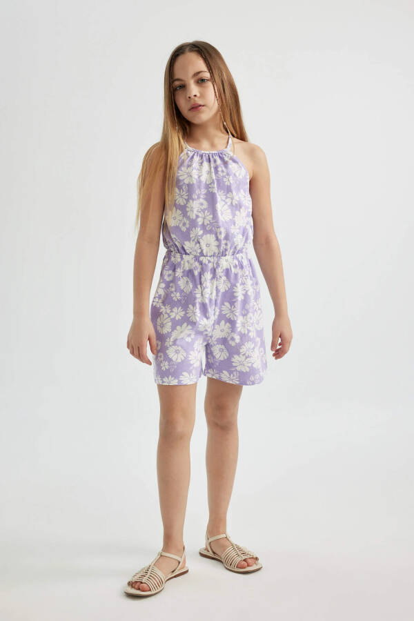 Lila Floral Cotton Short Jumpsuit with Straps for Girls - 11