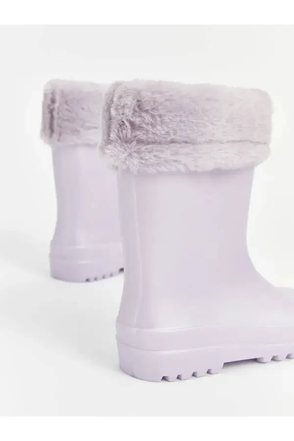 Lila fur detailed girls' boots - 2